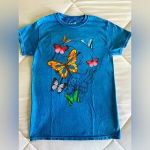 LADRFT Skull & Butterflies Blue Tee Shirt Small